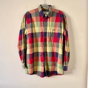 Vintage Orvis Rainbow Flannel Medium Cotton Check‎ Red Blue Yellow Green